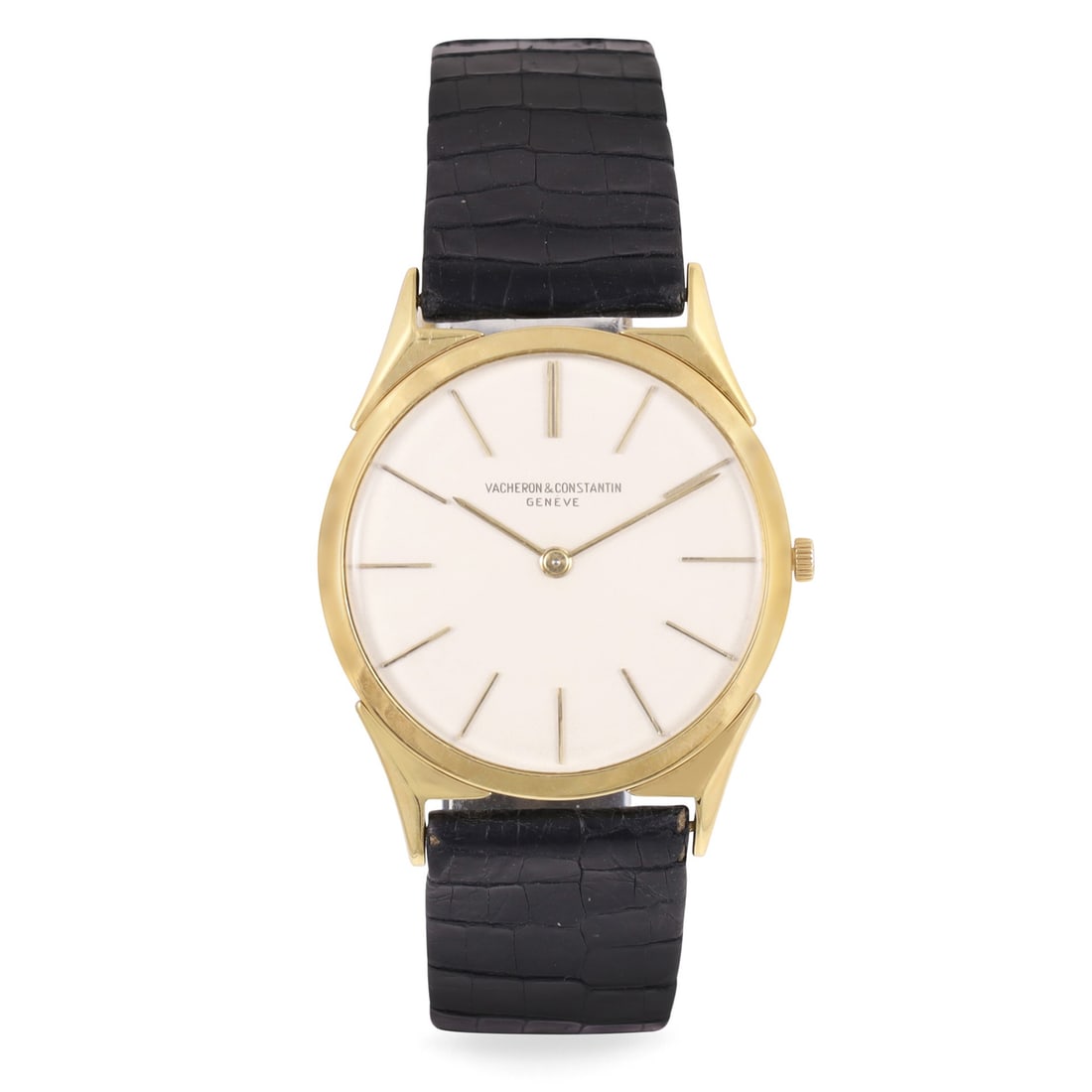 Vacheron Constantin: Vacheron Constantin Ref: 6099 Fine and thin, 18K yellow gold wristwatch with fancy triangular and faceted lugs Made circa 1960, case and movement signed DIAM: 31 mm