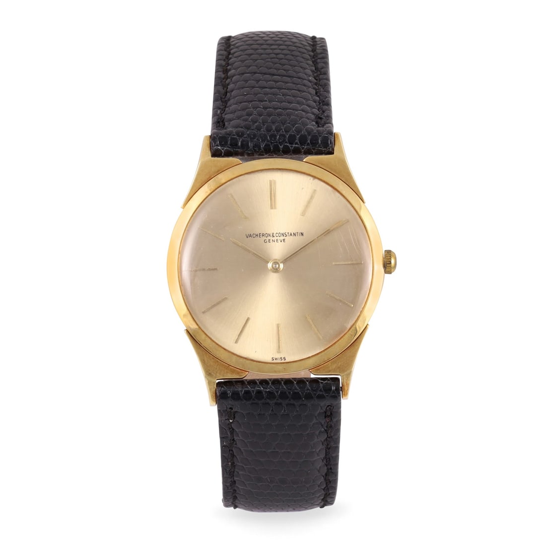 VACHERON CONSTANTIN: VACHERON CONSTANTIN Ref: 6099 Fine, ultra-flat, 18K yellow gold wristwatch with gold original buckle Made circa 1956 DIAM: 32 mm Note: crown not original