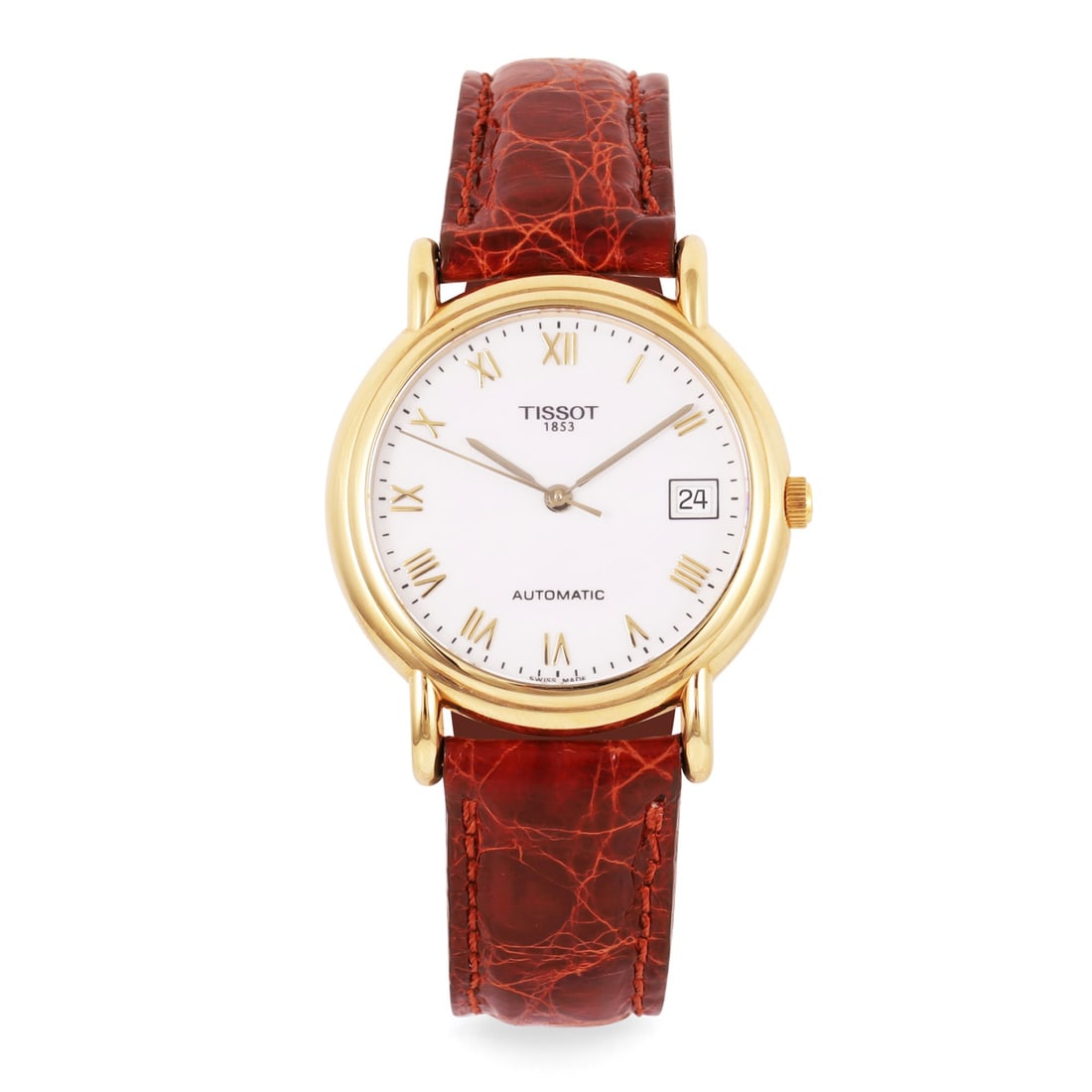 Tissot: Tissot Ref: T71.3.430.13 Fine and elegant, self-winding, 18K yellow gold wristwatch with original gold plated buckle Sold in 2002. Accompanied by the original box and Guarantee DIAM: 35 mm