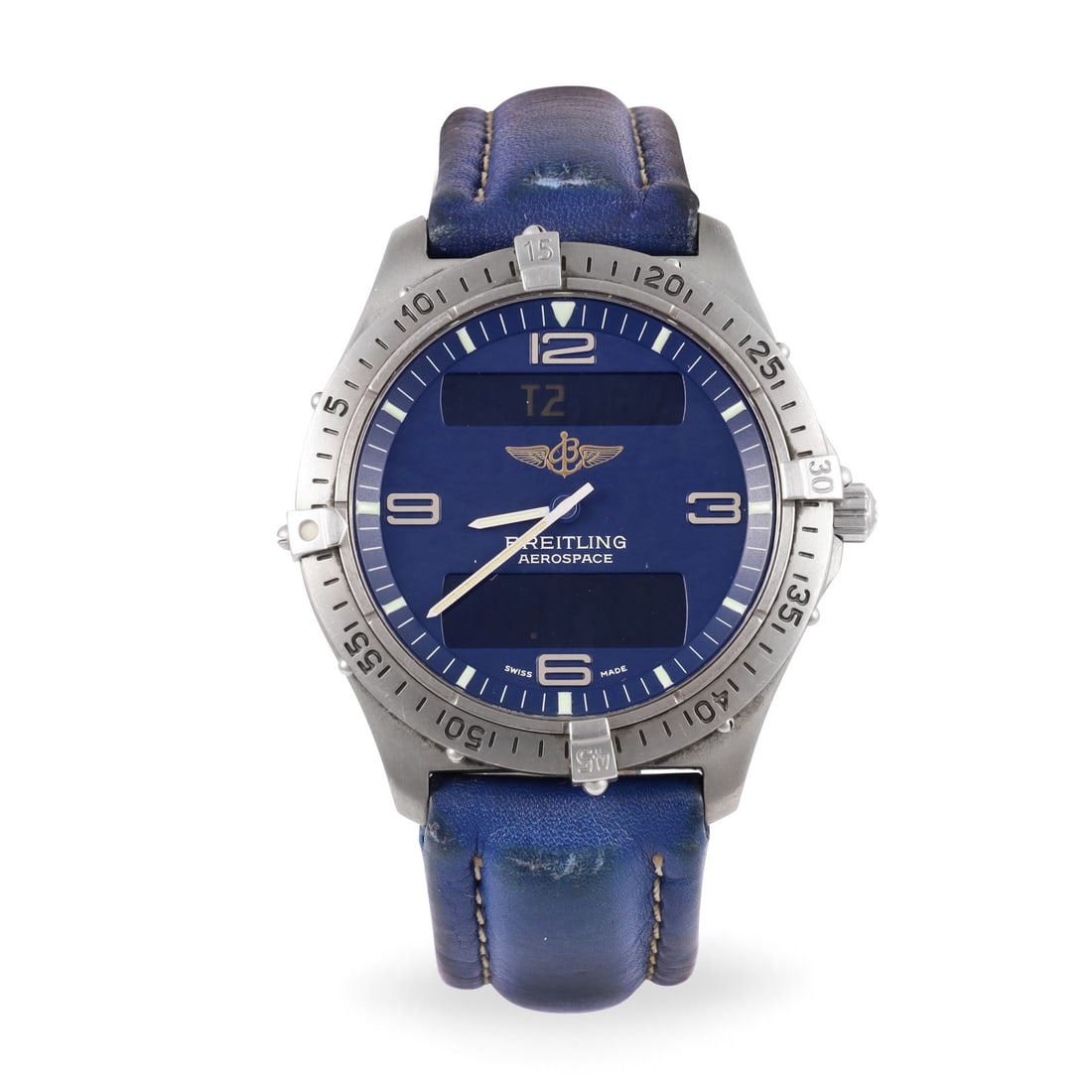 Breitling: Breitling Ref: E56062, 'Aerospace' Fine and unusual, titanium quartz wristwatch with two time zone, chronograph to 1/100th seconds, alarm with Breitling steel buckle Made circa 1985. Accompanied by