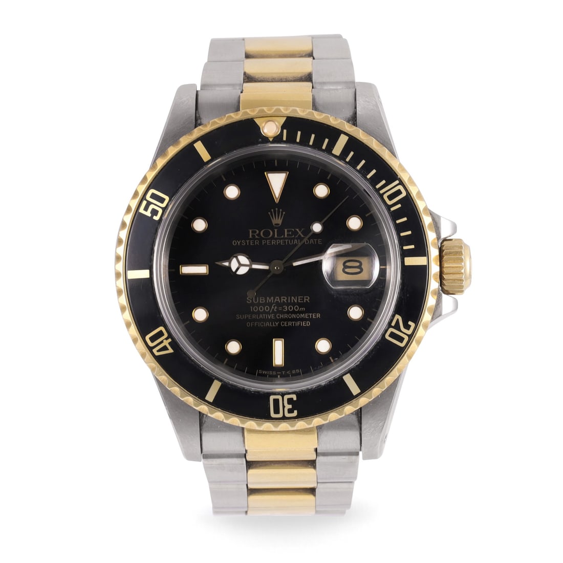 ROLEX: ROLEX Ref: 16803, 'SUBMARINER' Fine, self-winding, steel and gold wtistwatch with date and originale bracelet Ref. 93153 Made in 1987. Approx. overall bracelet lenght. 180 mm DIAM: 40 mm