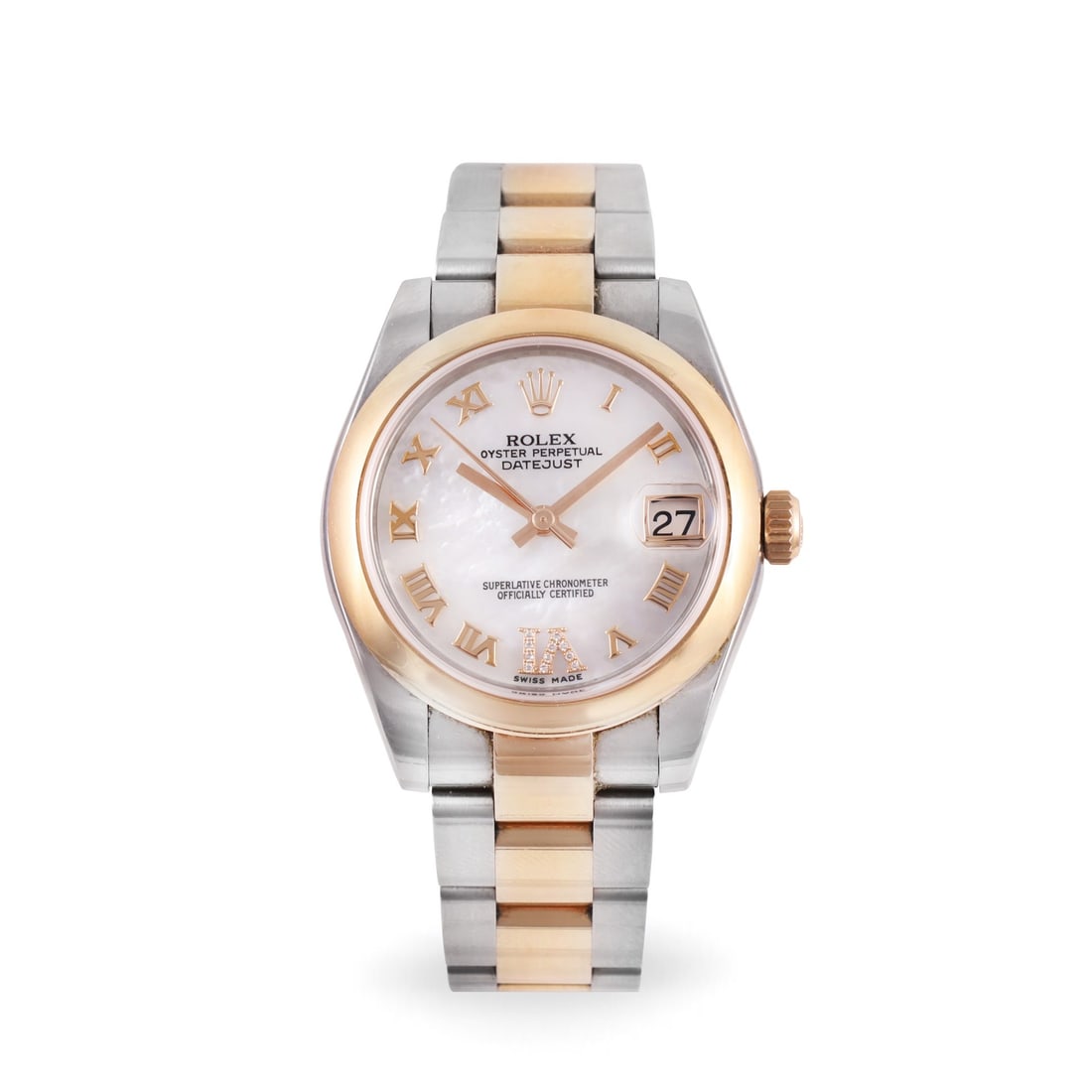 ROLEX: ROLEX Ref: 178241, 'Datejust' Fine, self-winding, steel and pink gold wristwatch with mother of pearl dial and Oyster bracelet with deployant clasp Made circa 2010. Accompanied by an extra link DIAM: 