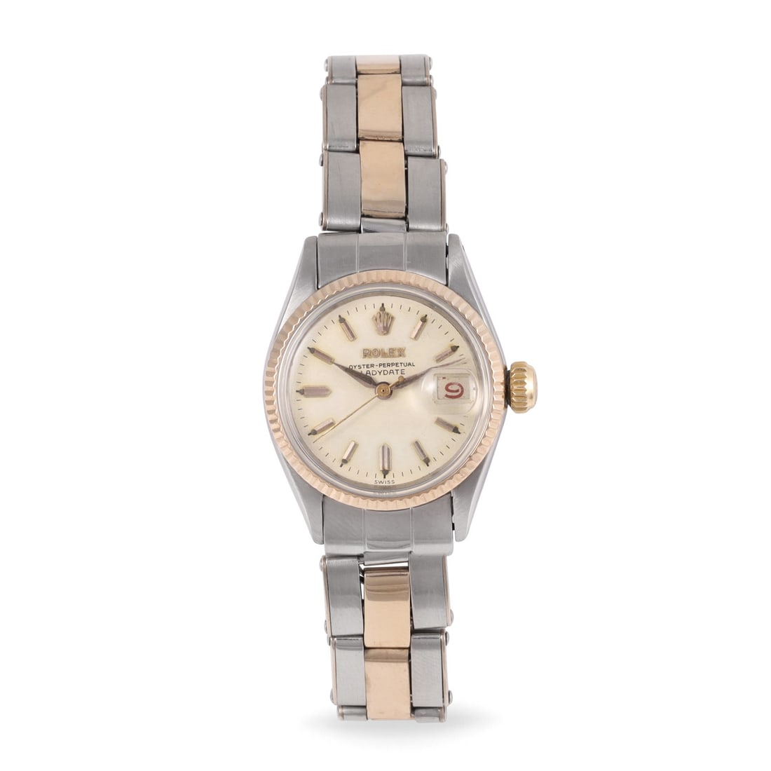 ROLEX: ROLEX Ref: 6517, 'LadyDate' Fine, self-winding, steel and pink gold lady's wristwatch with roulette date and original riveted elastic bracelet with deployant clasp Made in 1957 DIAM: 25 mm