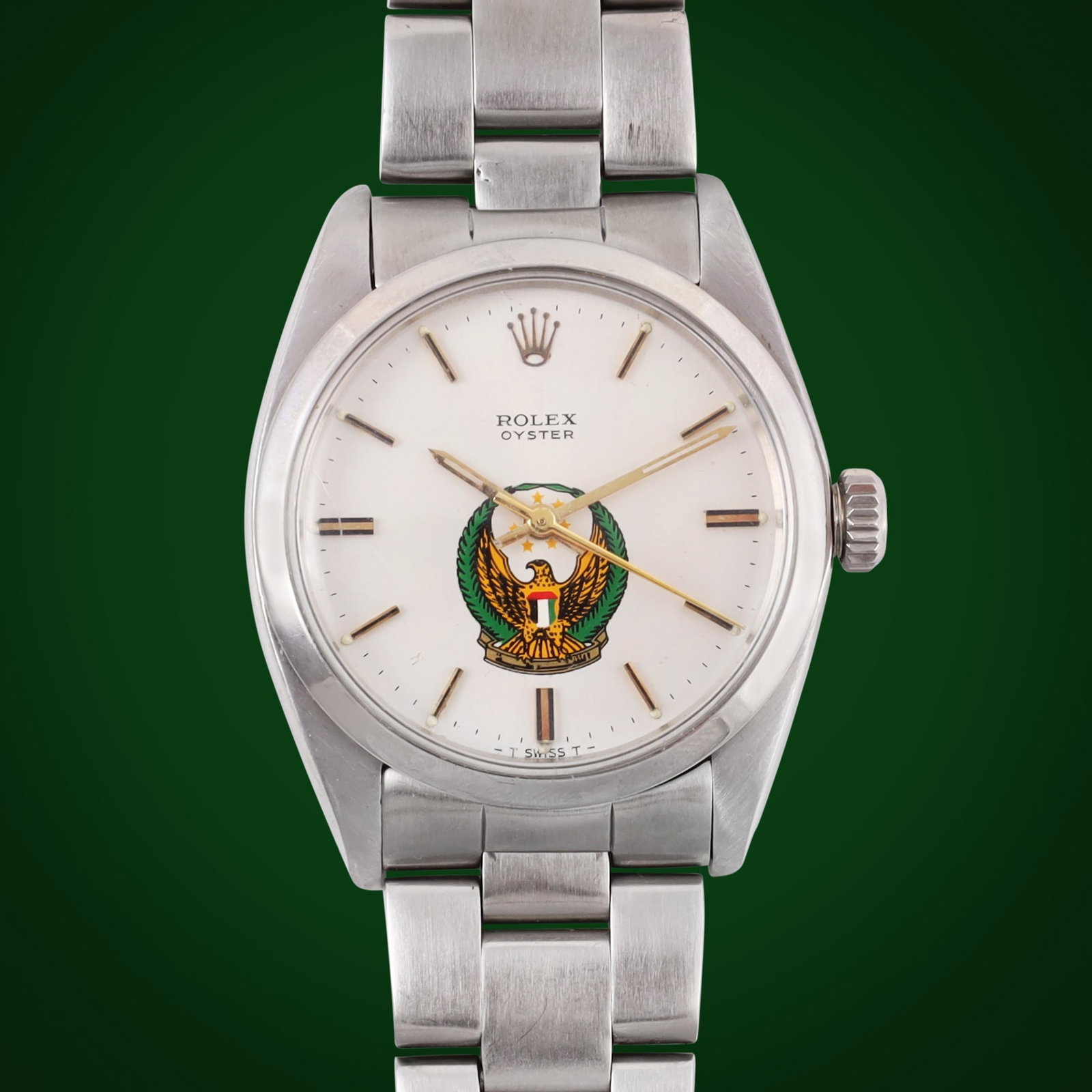 ROLEX: ROLEX Ref: 6426 Fine and rare, stainless steel, manual-winding, 'tonneau-shaped' wristwatch, water-resistant with screwed case-back, silver dial with 'UAE' logo. Made in 1965, movement signed cal.