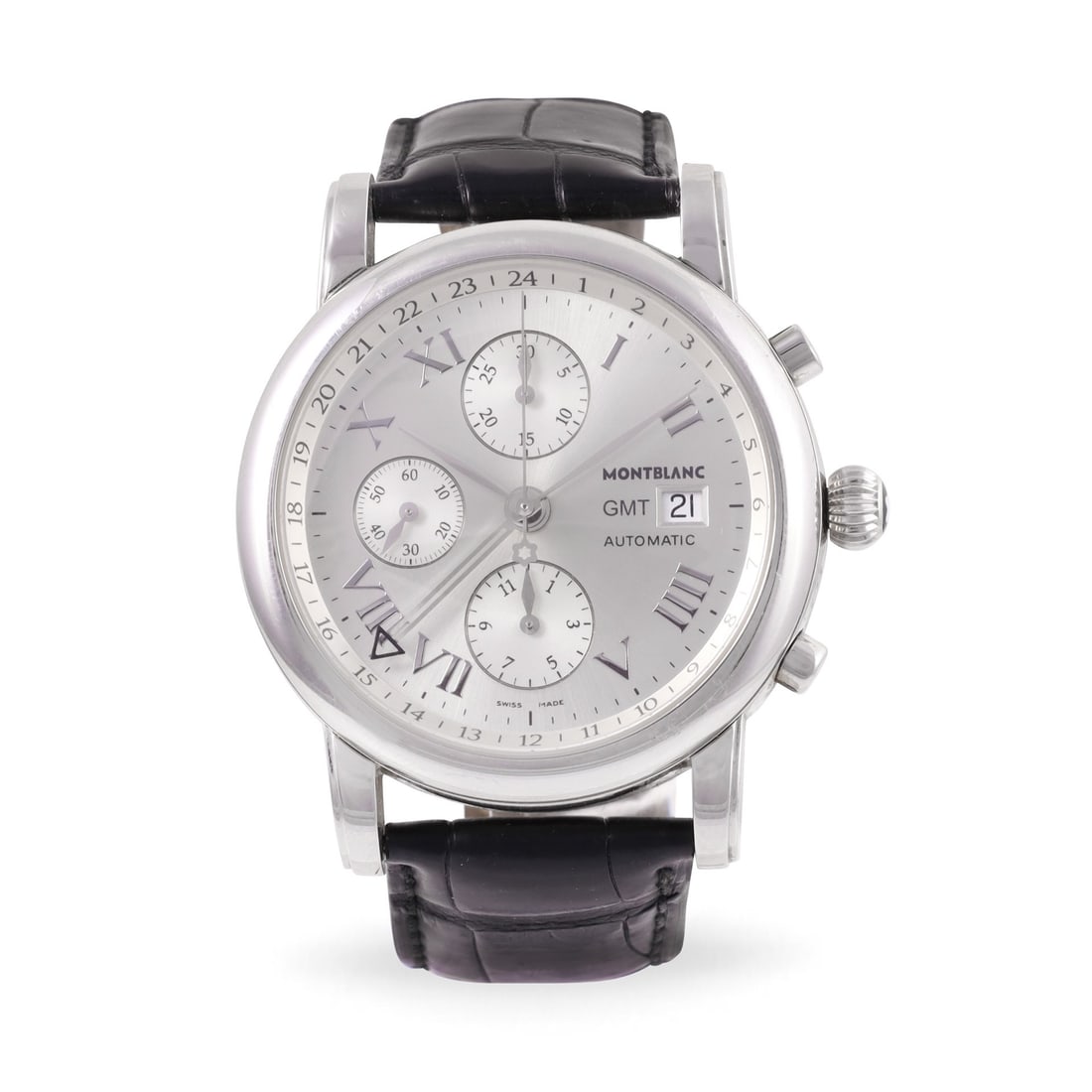 Montblanc: Montblanc Ref: 7067, 'Meisterstuck Gmt' Fine and large, self-winding, stainless steel wristwatch with date, Gmt function and original deployant clasp Made in the 2000's DIAM: 42 mm