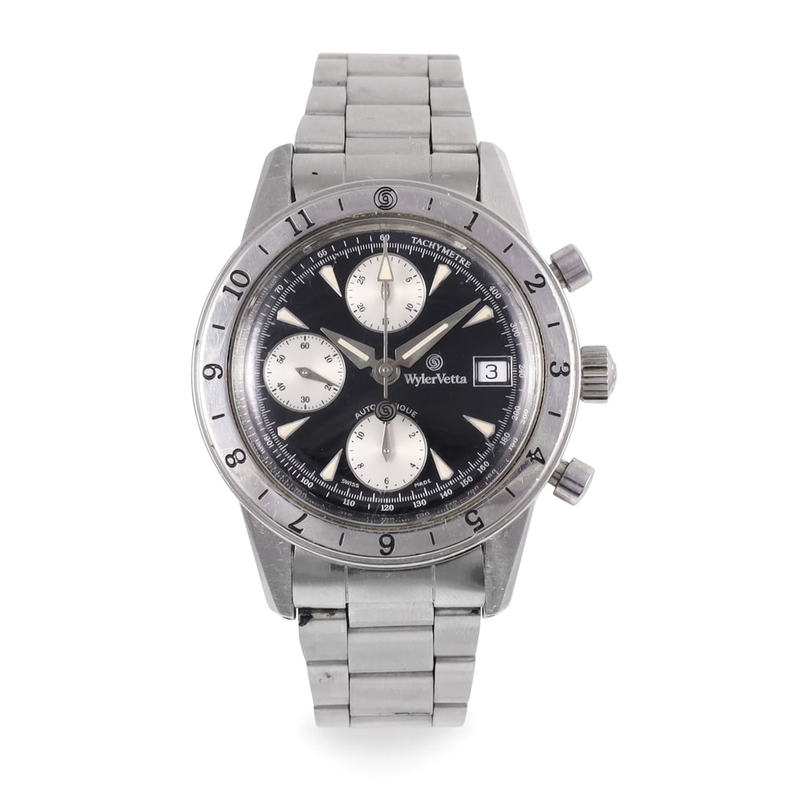 Wyler Vetta: Wyler Vetta Fine, self-winding, stainless steel wristwatch with chronograph and date Made circa 1990 DIAM: 39 mm