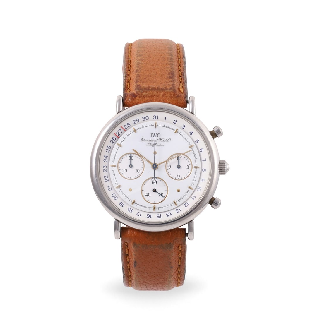 IWC: IWC Ref: 3731, 'Portofino' Fine, stainless steel chronograph quartz wristwach with original buckle Made circa 1980. Accompanied by the original Guarantee and box DIAM: 35 mm