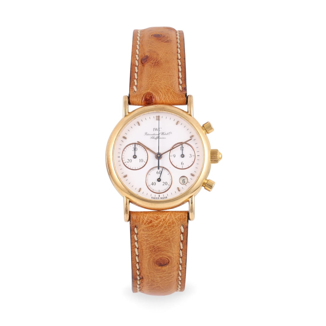IWC: IWC Ref: 'Portofino' Fine, 18K yellow gold quartz chronograaph wristwatch with original gold plated buckle Made circa 1990. Accompanied by the original box and Guarantee DIAM: 29 mm