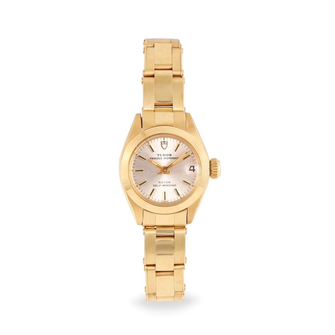 TUDOR: TUDOR Ref: 7606/8, 'Princess Oysterdate' Fine and rare, self-winding, 18K yellow gold lady's wristwatch with date and original gold riveted bracelet with gold deployant clasp signed Rolex Made in
