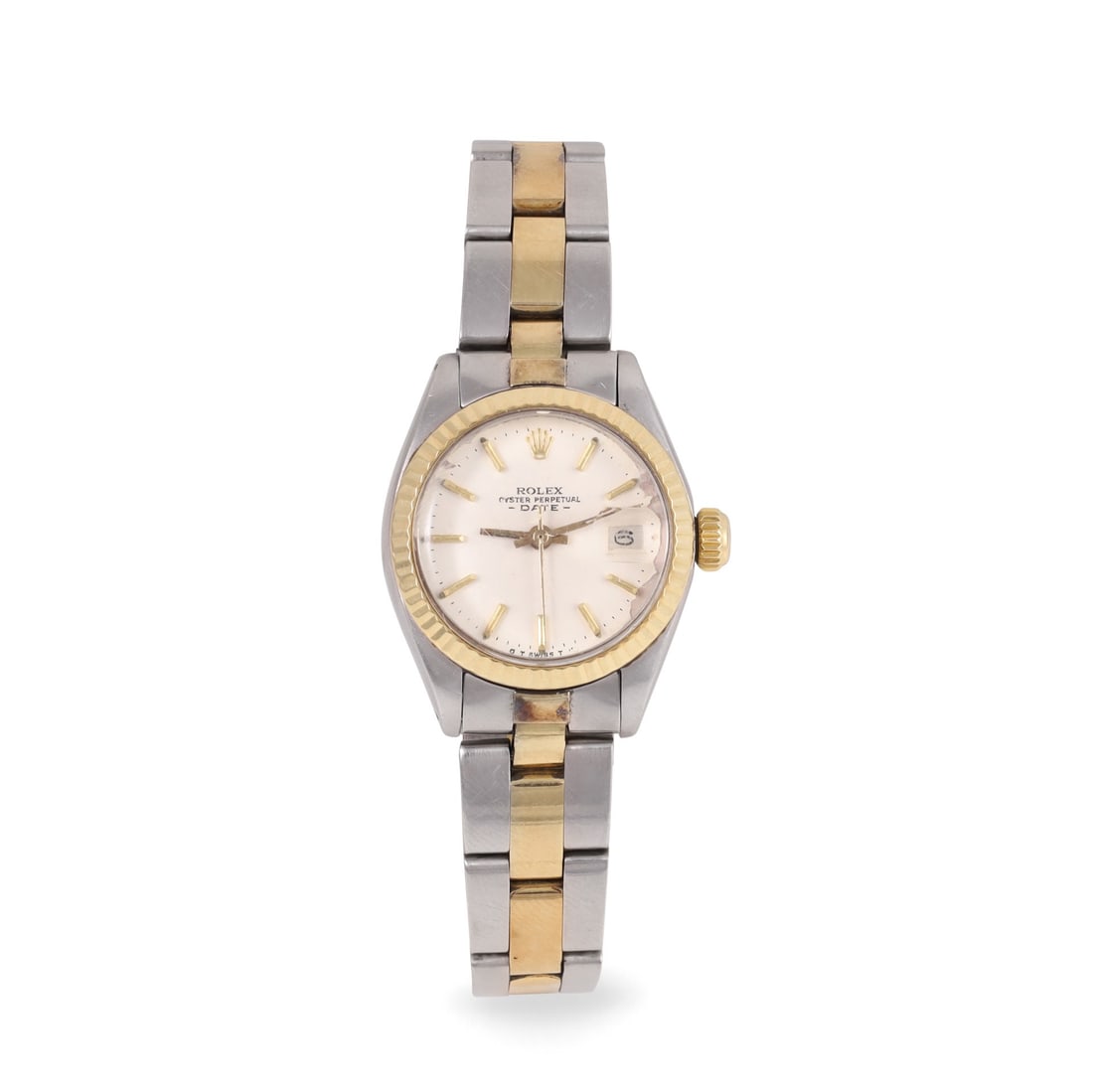 ROLEX: ROLEX Ref: 6917, 'Date' Fine, self-winding, steel and gold wristwatch with date and 'Oyster' steel and gold bracelet Ref. 78343 with original deployant clasp Made in 1975 DIAM: 26 mm note: