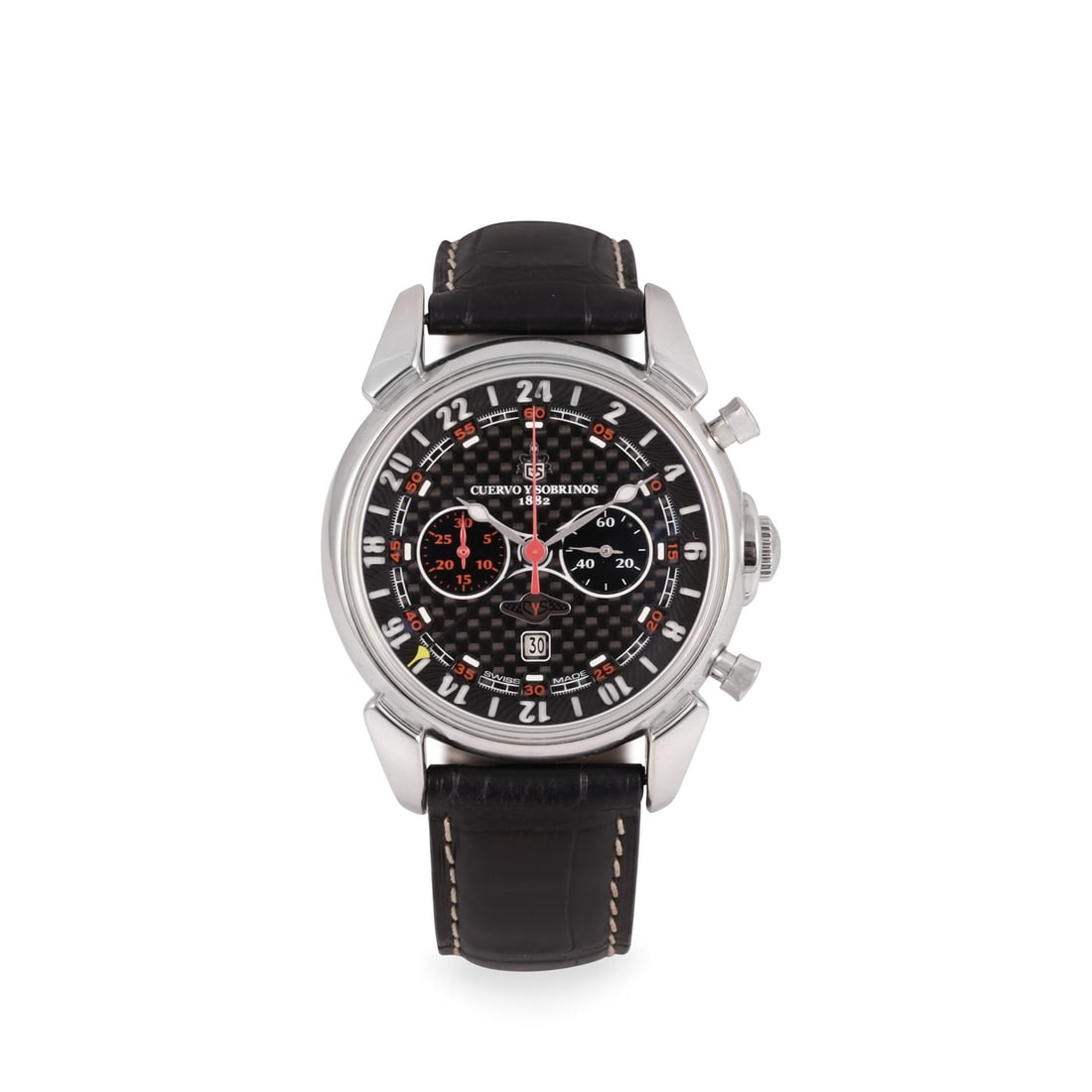 Cuervo Y Sobrinos: Cuervo Y Sobrinos Ref: 3198, 'Historiador Racing' Fine, self-winding, stainless steel chronograph wristwatch with Gmt, date and original deployant clasp Made circa 2016. Accompanied by the original