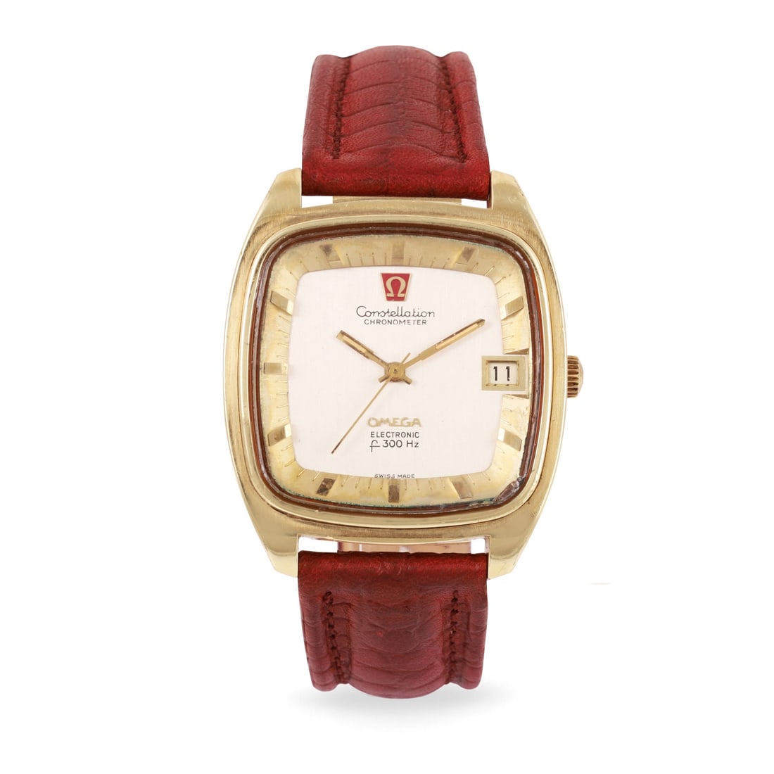 Omega: Omega Ref: 1980027, 'Constellation' Fine, electronic, steel and gold plated wristwatch with date and original buckle Made in1972. Accompanied by an omega box DIM: 36 x 41 mm Note: crystal scratched