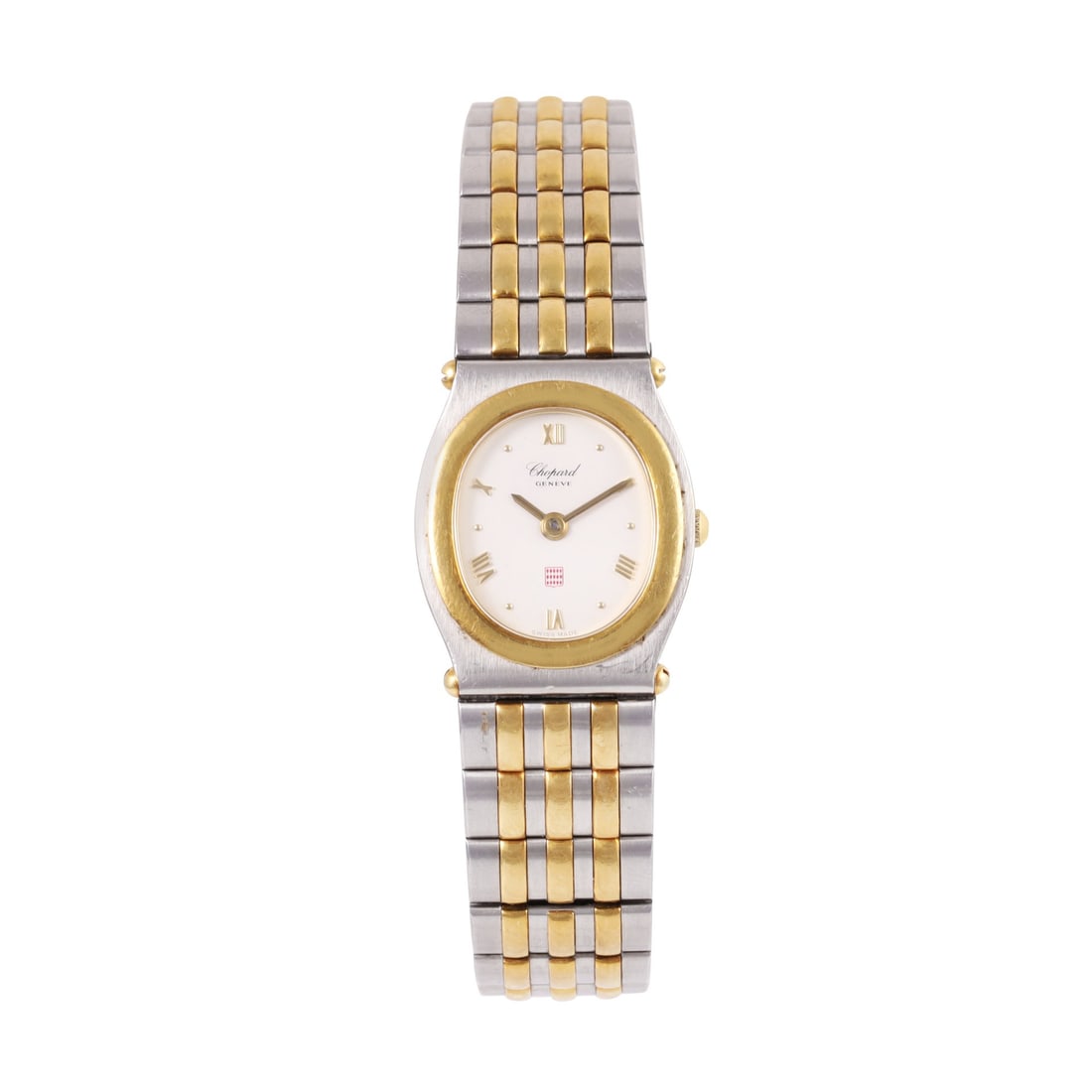 Chopard: Chopard Ref: 'Monte-Carlo' Fine, stainless steel and gold quartz oval shaped wristwatch with original gold and steel bracelet with deployant clasp Made circa 1980 DIAM: 21 mm