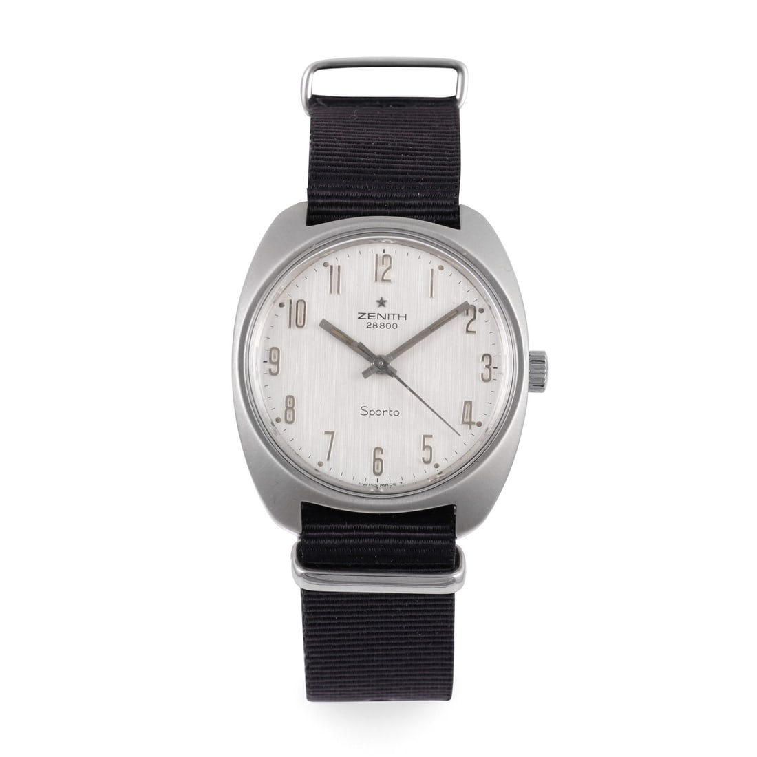 ZENITH: ZENITH Ref: 'Sporto' Fine, stainless steel wristwatch Made circa 1970 DIAM: 35 mm Note: crown not original