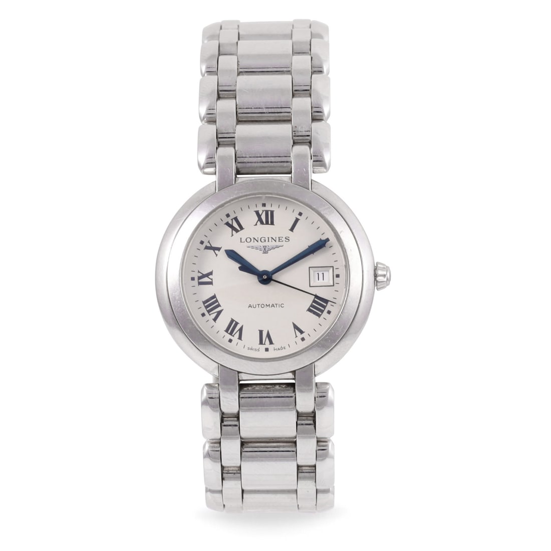 Longines: Longines Ref: 'Prima Luna' Fine, self-winding, stainless steel wristwatch with date and original bracelet with deployant clasp Made circa 2000's. Accompanied by the original box DIAM: 30 mm