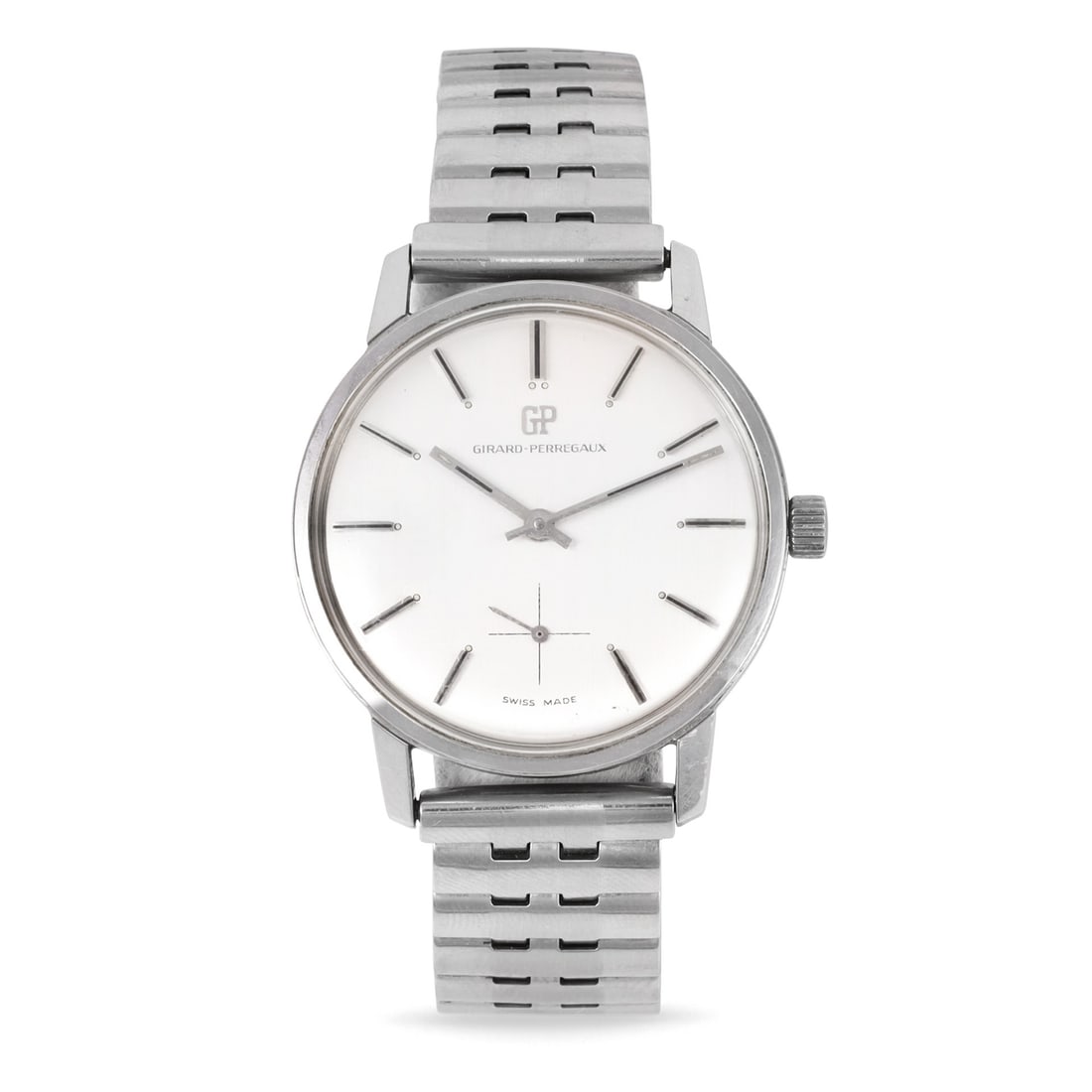 Girard Perregaux: Girard Perregaux Ref: 9034 HG Fine, stainless steel wristwatch with steel bracelet Made circa 1960. Accompanied by the original box Case and movement signed DIAM: 34 mm