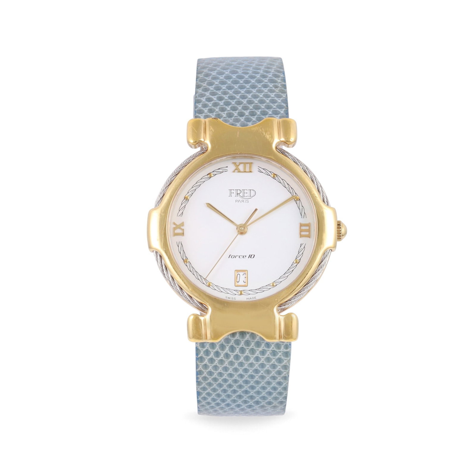FRED: FRED Ref: 'Force 10' Fine, steel and gold plated quartz wristwatch with date Made circa 1990 DIAM: 34 mm