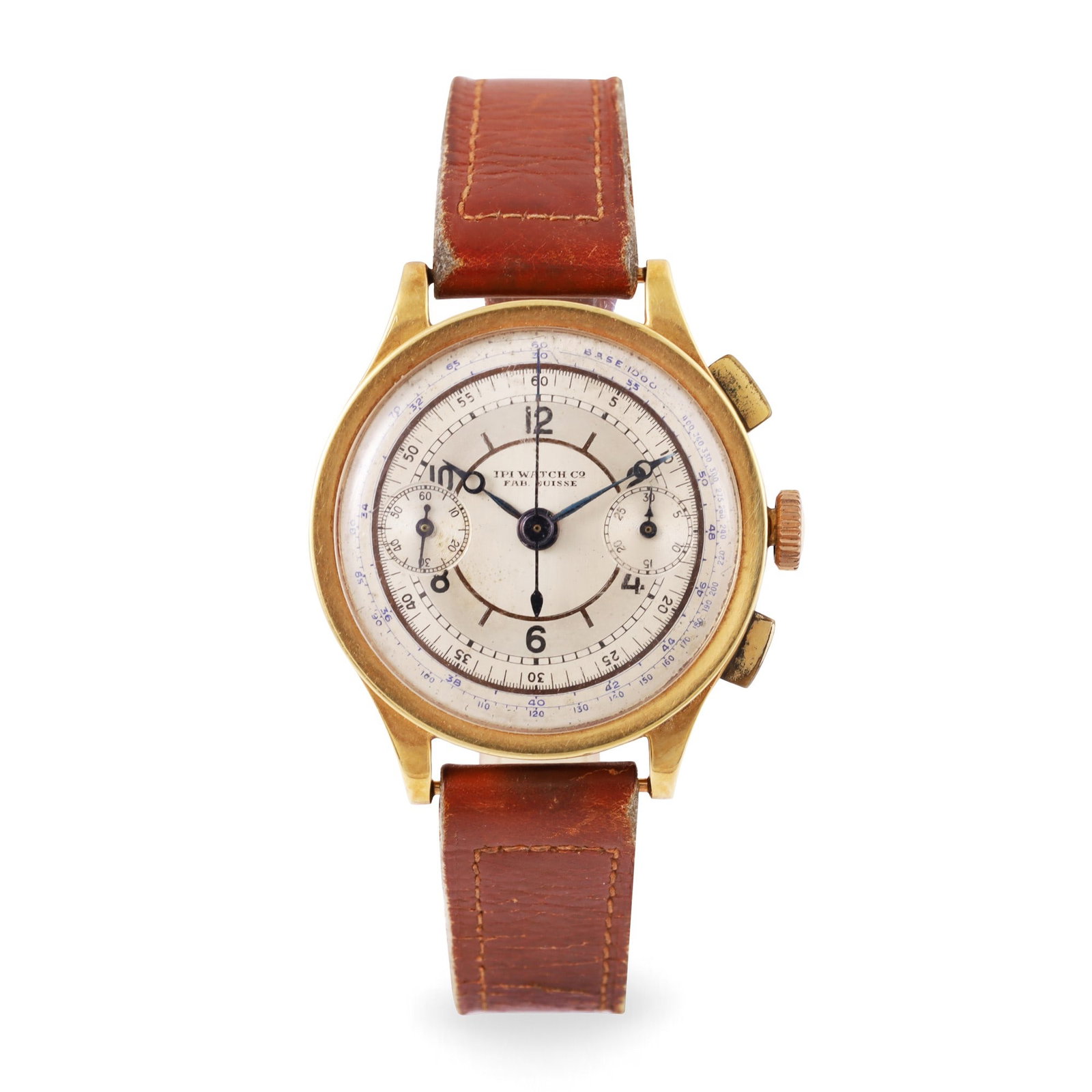 IPI WATCH: IPI WATCH Fine, 18K yellow gold chronograph wristwatch with sector dial Made circa 1940 DIAM: 36 mm