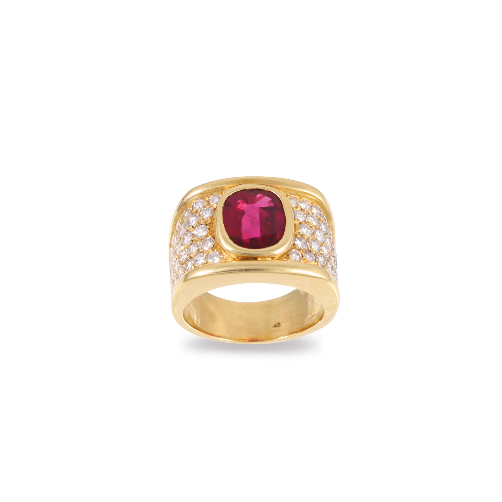 18KT GOLD RING SET WITH DIAMONDS AND RUBY (1 of 1)