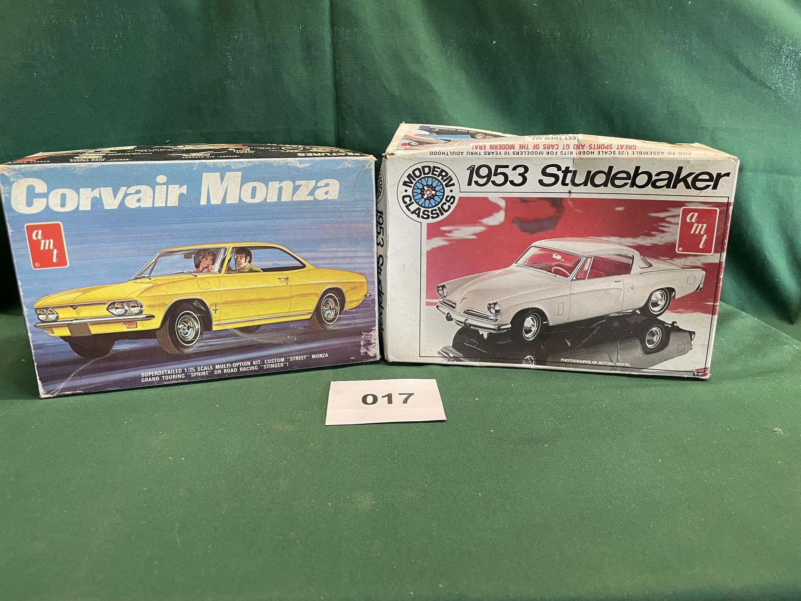 2 AMT Model Car Kits,: Both kits are sealed. 53' Studebaker and Corvair Monza. Shipping is available.