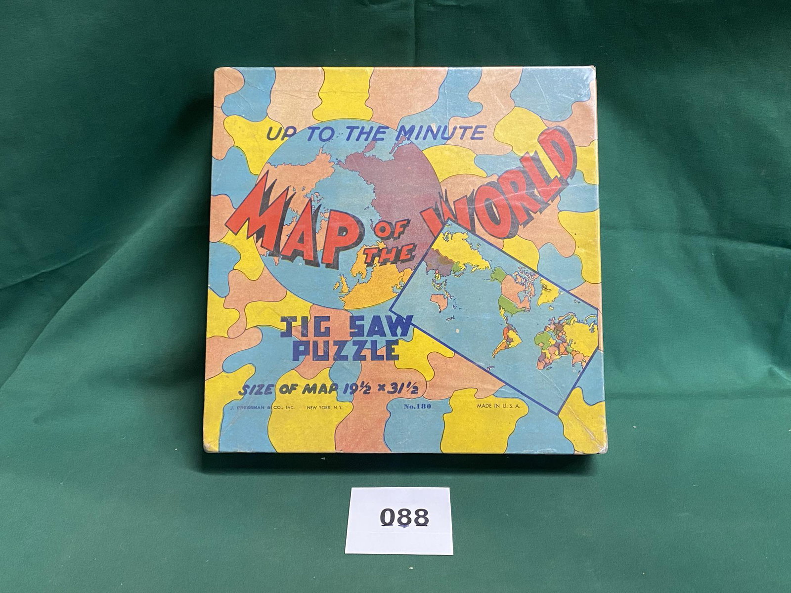 WWII Up To The Minute 1942 Jigsaw Puzzle: Map is shrink wrap on cardboard but not glued. With original box. Shipping is available.