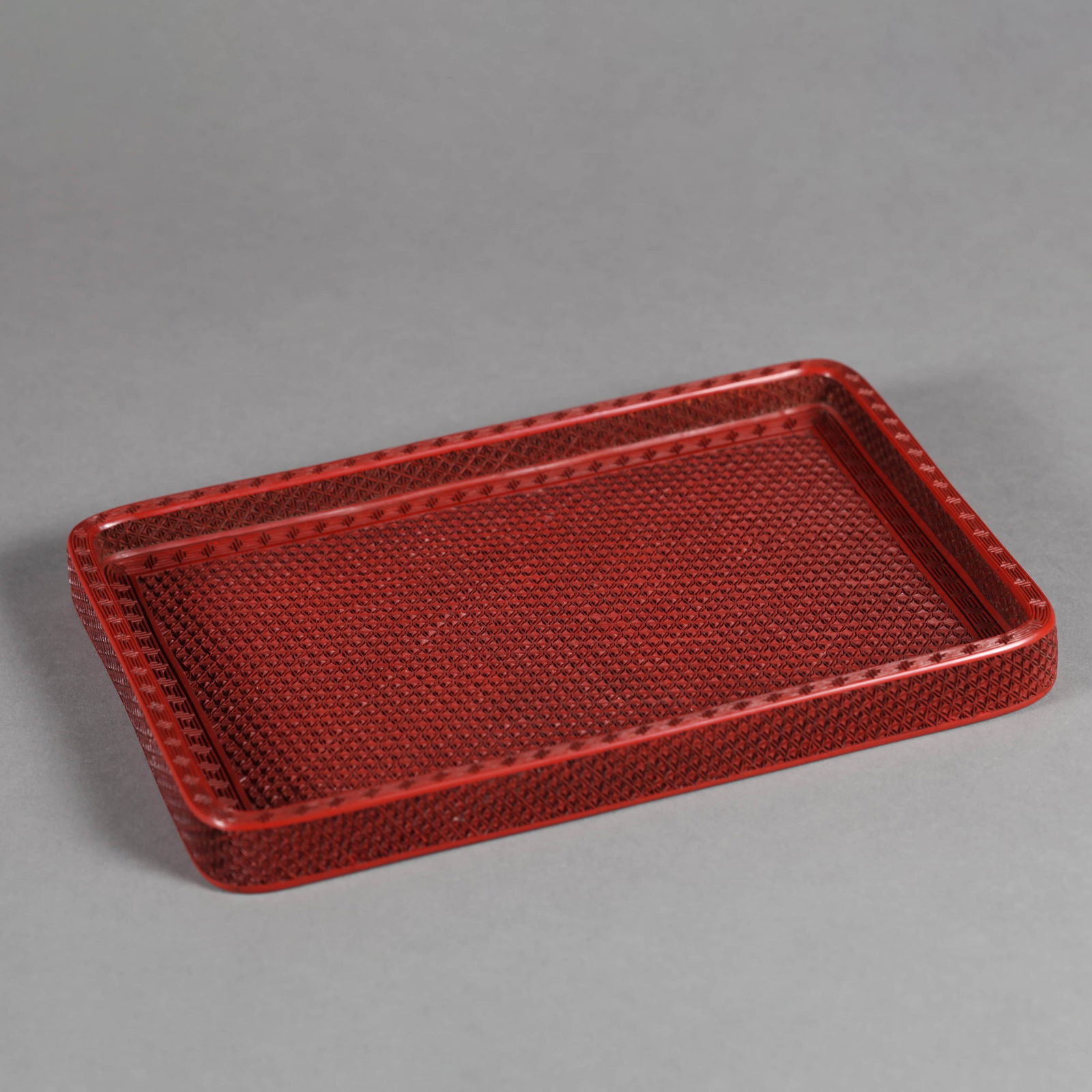 Carved Cinnabar Lacquer Key Fret Square Plate (1 of 6)