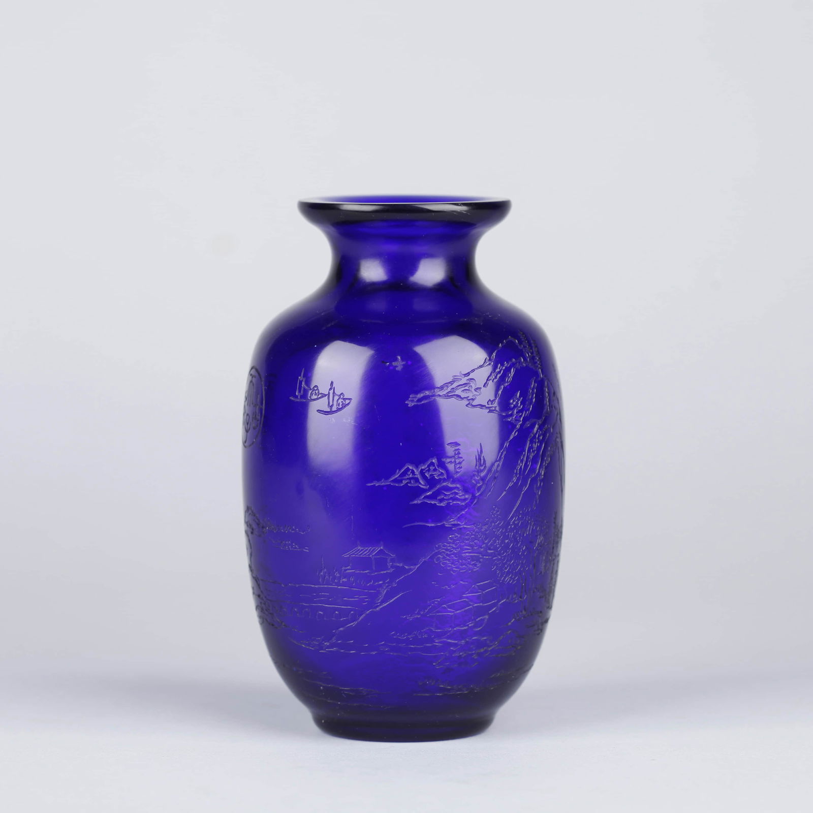Inscribed Blue Glassware Landscape Lantern-shaped Vase (1 of 17)