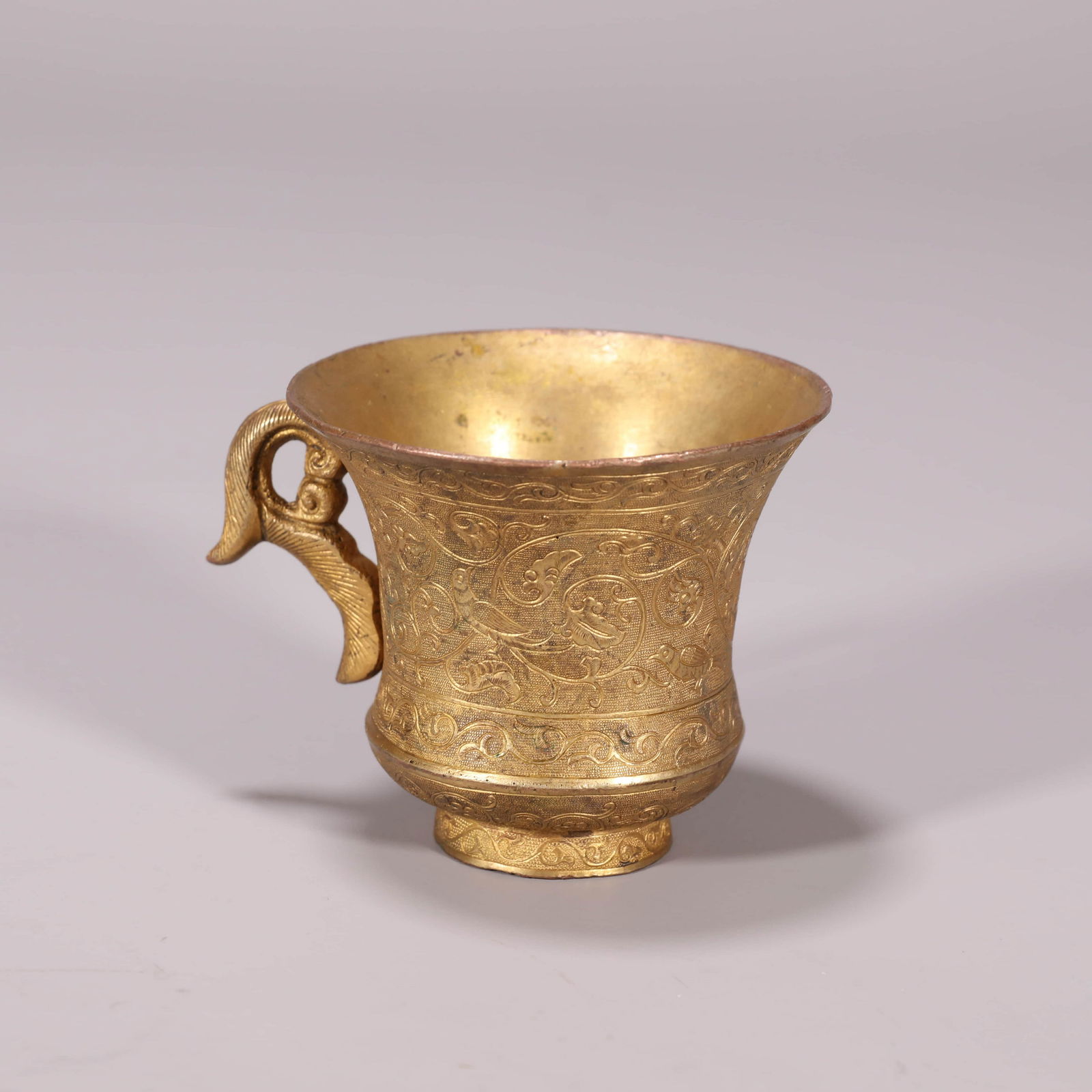 Imperial Made Gilt-bronze Engraved Flower and Bird Cup (1 of 6)