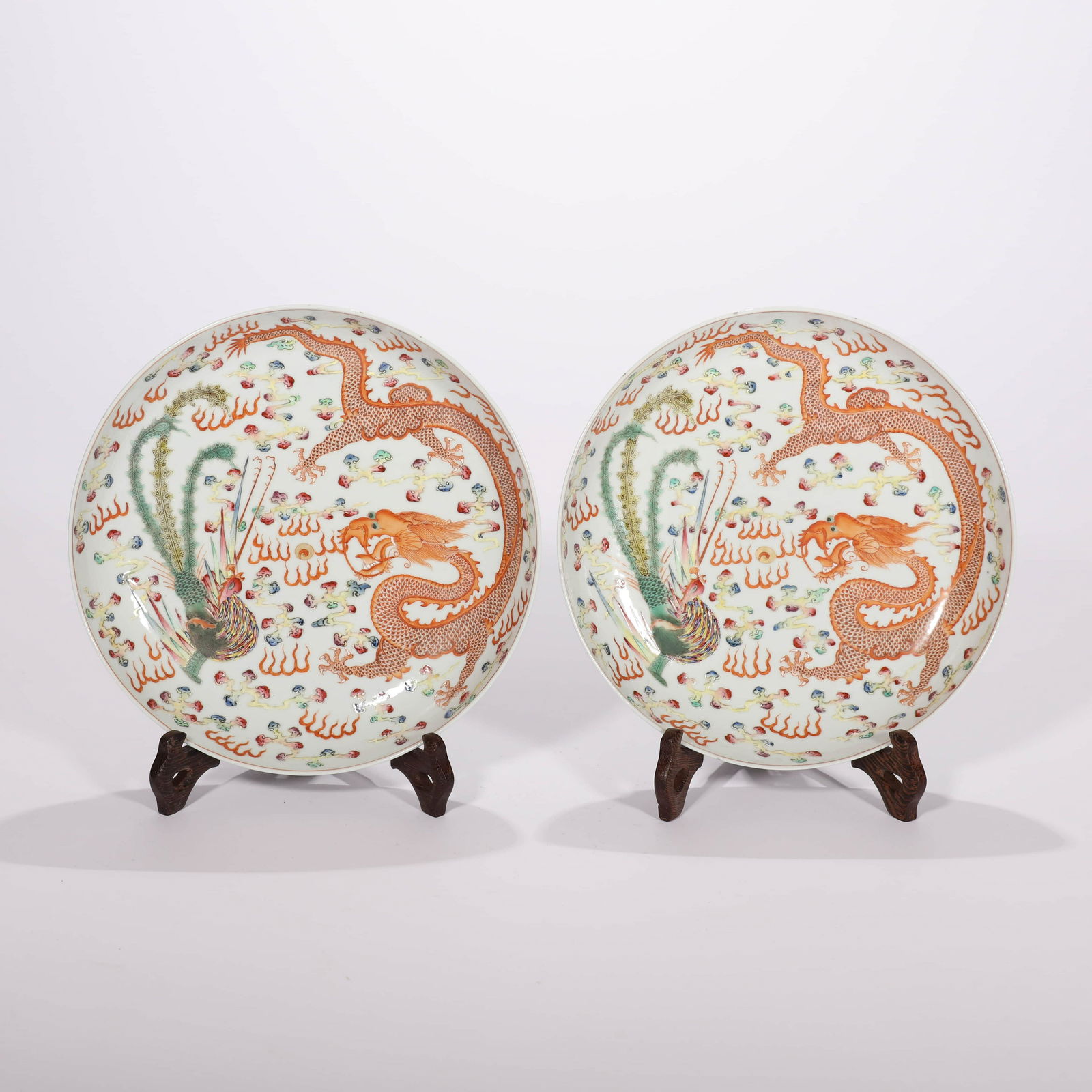 Pair of Famille Rose Dragon and Phoenix Plates (1 of 5)