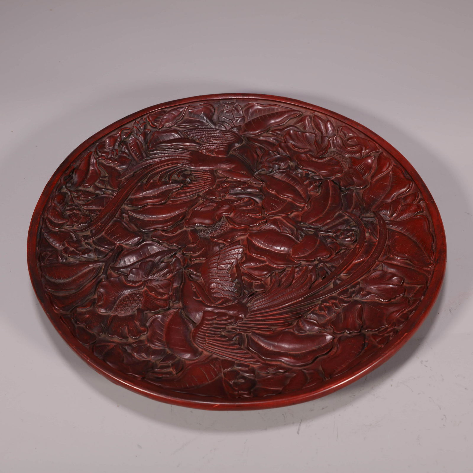 Carved Cinnabar Lacquer Pheasant Plate (1 of 5)