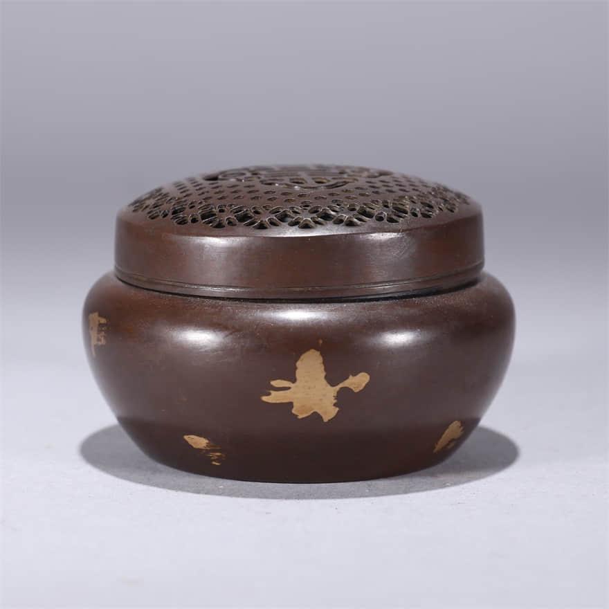 Gold-splashed Bronze Hand Warmer marked Zhang Mingqi (1 of 7)