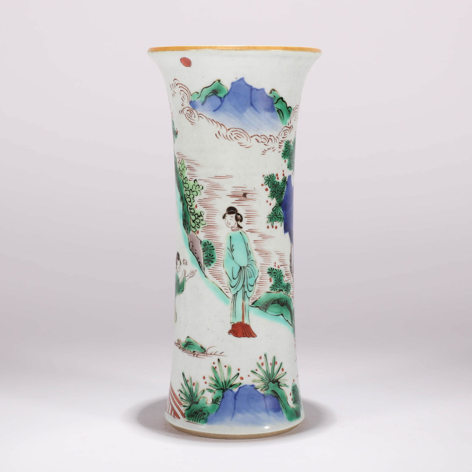 Wucai and Underglaze Blue Landscape Figure Beaker Vase (1 of 6)