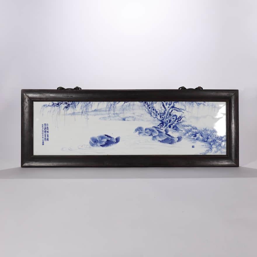 Blue and White Mandarin Duck Porcelain Plaque Hanging Panel (1 of 6)