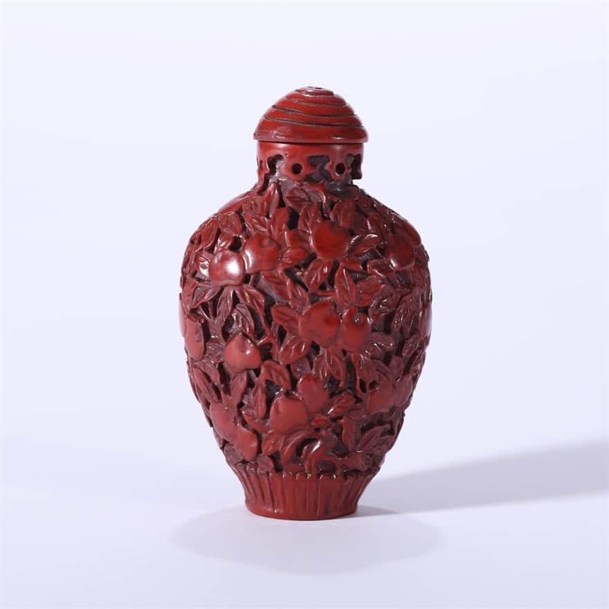 Carved Cinnabar Lacquer Longevity Snuff Bottle (1 of 7)