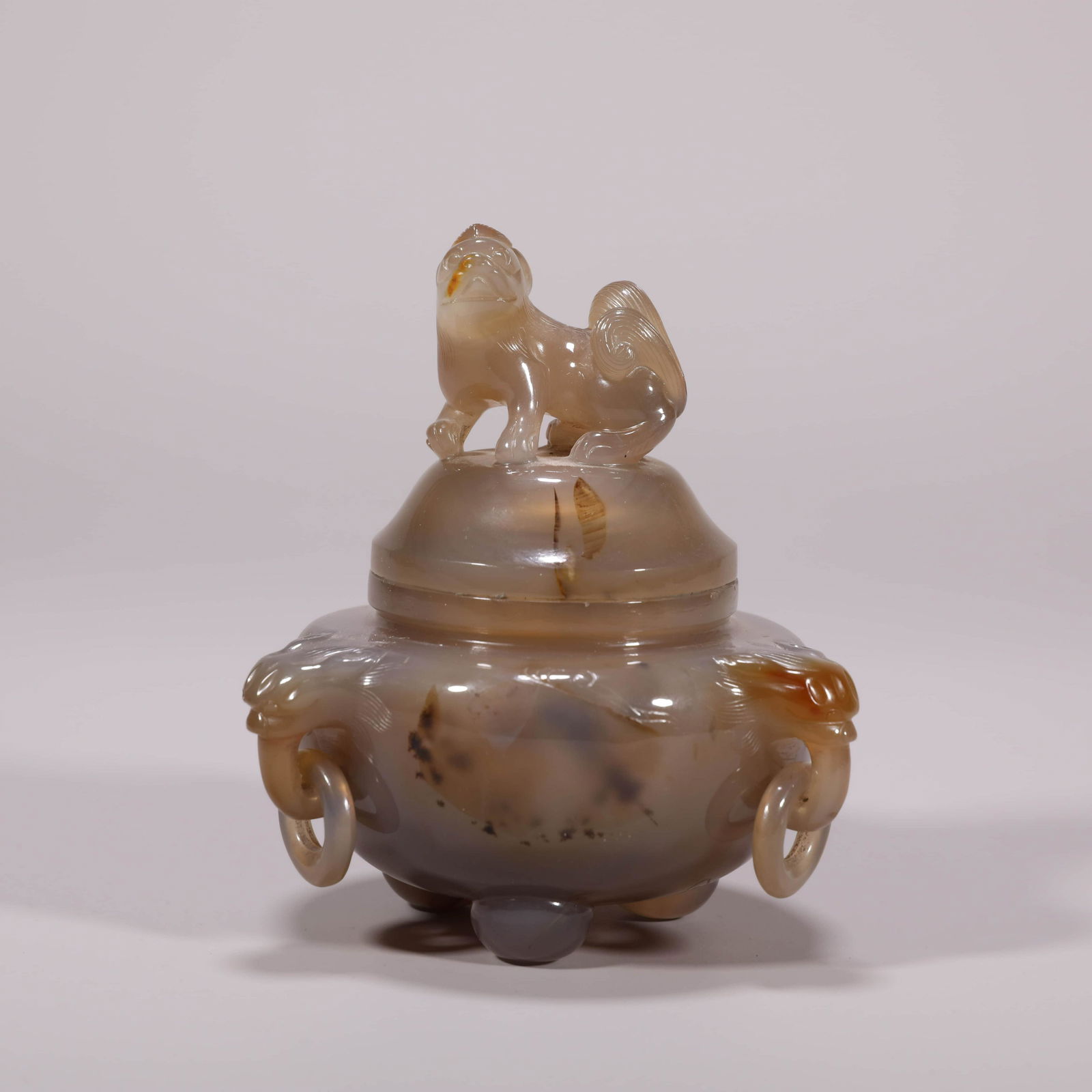 Carved Agate Beast-eared Tripod Censer (1 of 8)