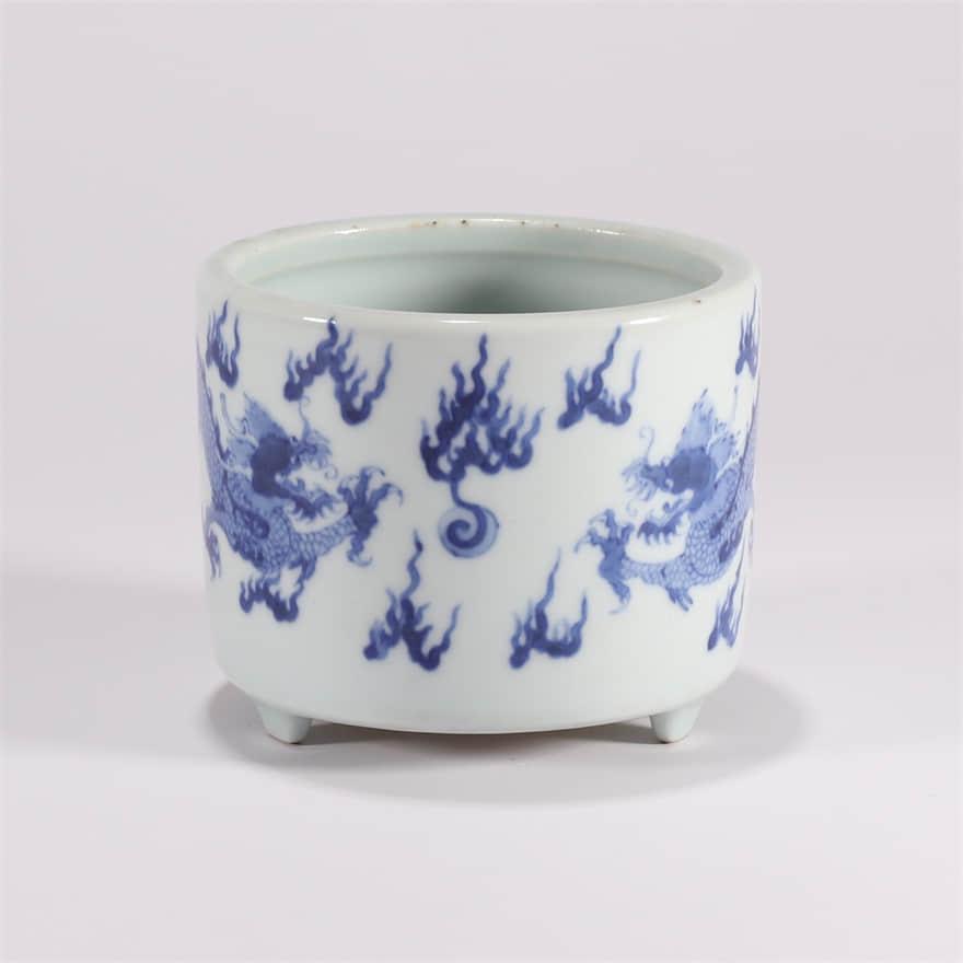 Blue and White Dragon and Cloud Tripod Censer (1 of 6)