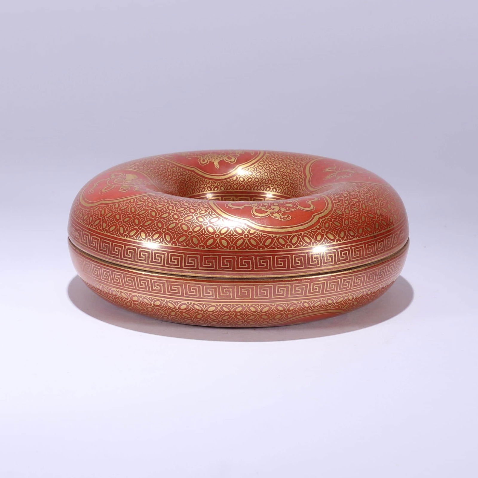 Iron-red Ground Gilt-inlaid Babao Ceremonial Beads Box and Cover (1 of 5)