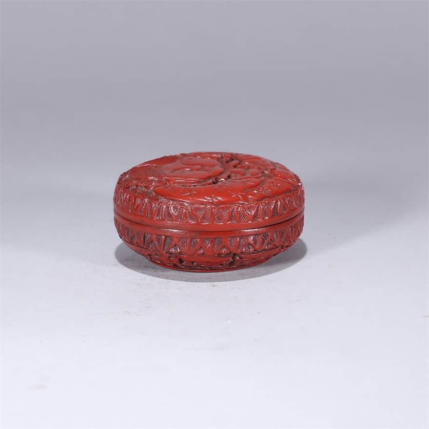 Carved Cinnabar Lacquer Figure Box and Cover (1 of 6)