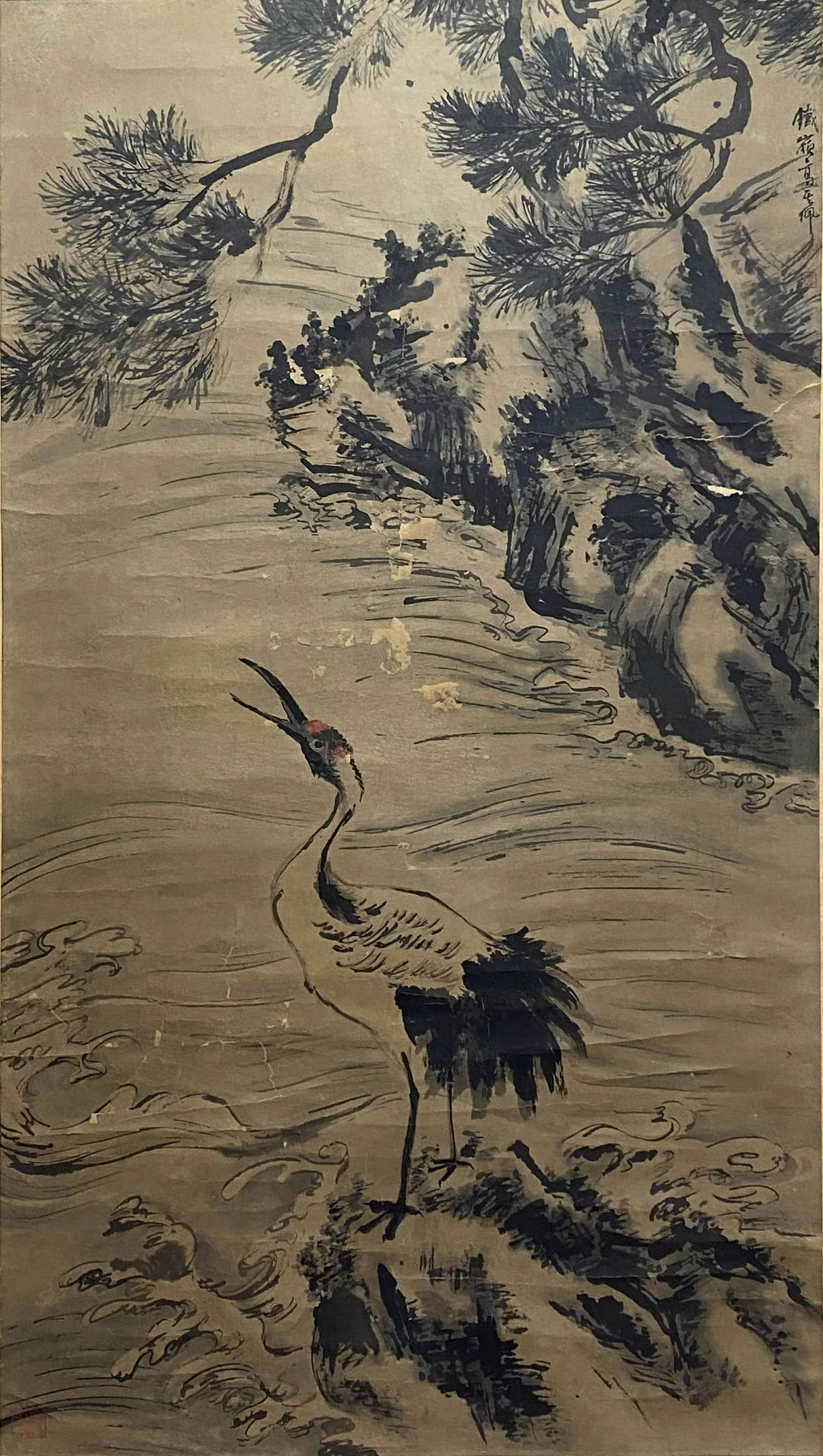 Chinese Crane Painting Silk Scroll, Gao Qipei Mark (1 of 9)
