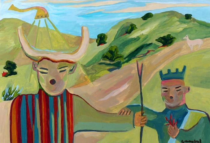 Lor Roybal, Acrylic, Vintage New Mexican Folk Art by Celebrated Santa Fe Artist (1 of 3)