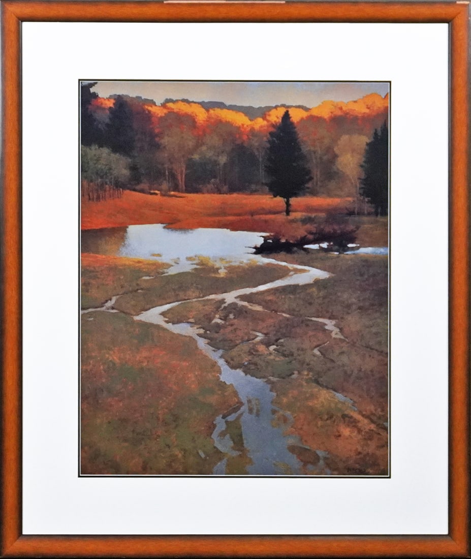 River With Pine Landscape, Large Professionally Framed Offset Lithograph (1 of 6)