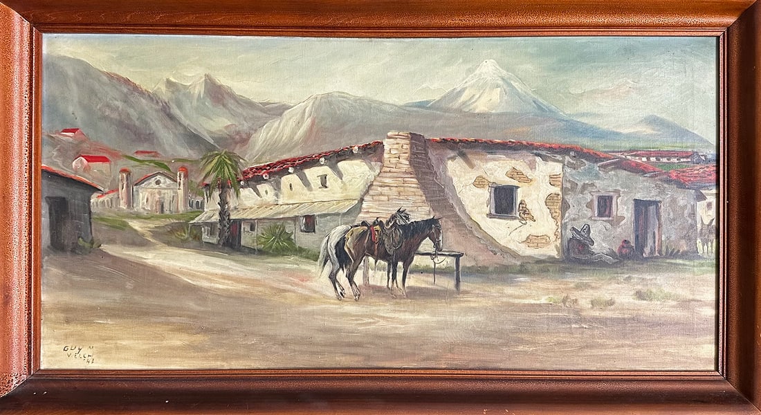 Guy Welch, Original Oil Vintage Western, by Notable Master Cowboy Muralist, 1942 (1 of 3)