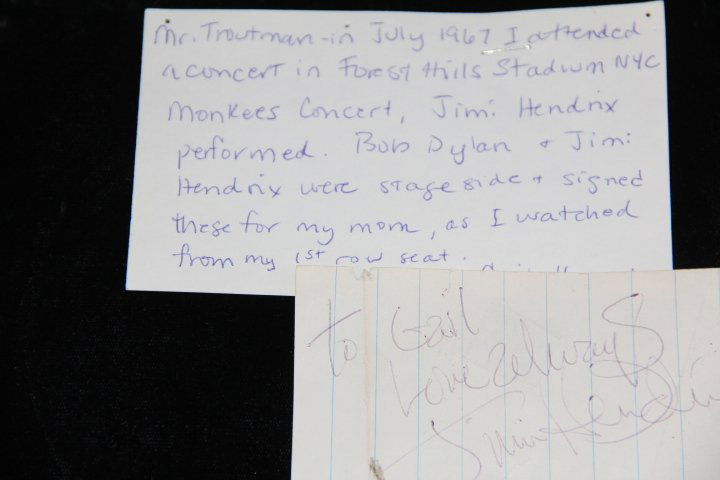 Jimi Hendrix Original Signature: Jimi Hendrix Original Signature from July 1967 Forest Hills Stadium Concert. Size of paper 2.25" x 4.25"