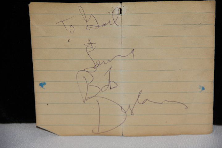 Bob Dylan Original Signature: Bob Dylan Original Signature from July 1967 Forest Hills Stadium Concert. Size of Paper 4.75" x 5.75".