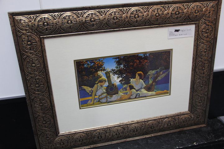 Maxfield Parrish Framed Print: Maxfield Parrish framed print. Measures 29 1/2 x 23 framed and 15 x 8 unframed.