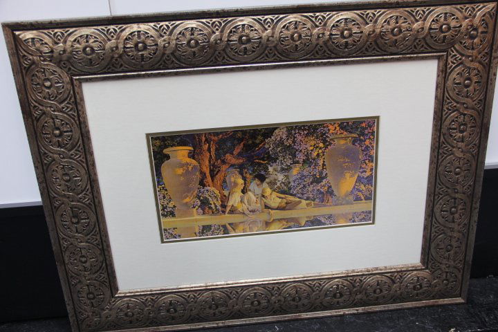 Maxfield Parrish Framed Print: Maxfield Parrish framed print. Measures 29 1/2 x 23 framed and 15 x 8 unframed.
