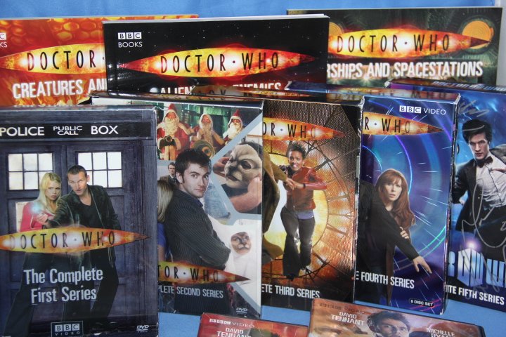 Dr. Who DVDs & Books: 103-5226 Dr. Who, complete series 1-5. Three DVDs, A Christmas Carol, The Next Doctor and Planet of the Dead. Three books, Aliens and Enemies, Starships and Space Stations and Creatures and Demons.
