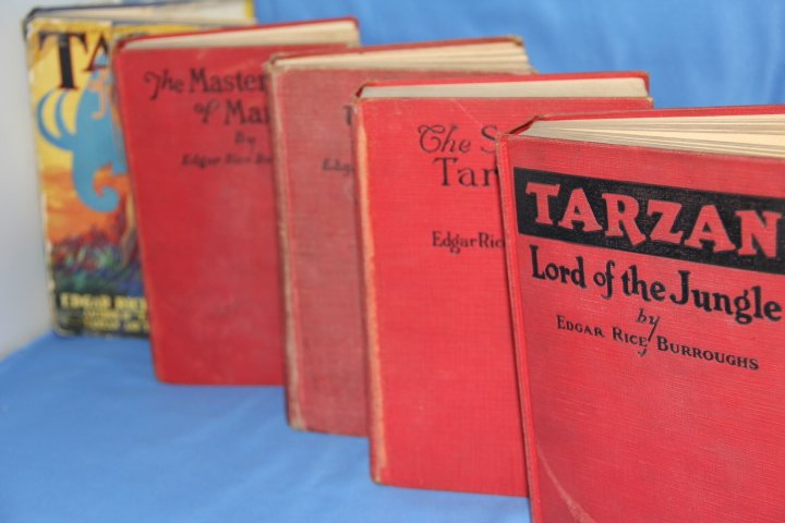Edgar Rice Burroughs Books: 108-5230 Five Edgar Rice Burroughs books. The Son of Tarzan, Tanar of Pellucidar, Pellucidar, Tarzan Lord of the Jungle, The Mastermind of Mars.