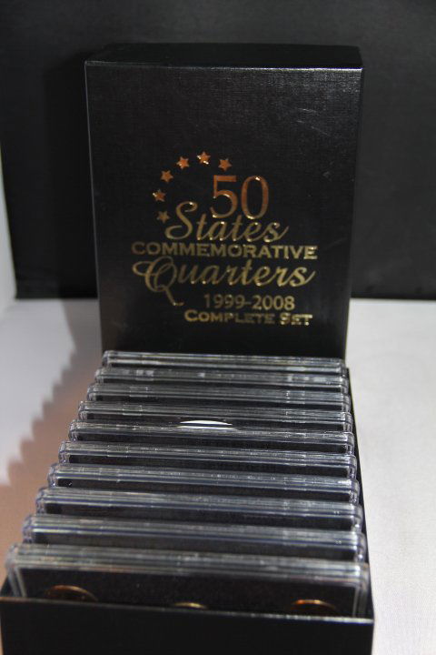 Commemorative Quarters 50 States Gold Edition: 316-2634 Commemorative Quarters - 50 States. Gold Edition in Box. Complete Set 1999-2008. 24K Gold Layered. ea. coin 5.67 grams.