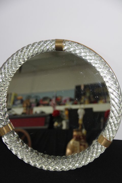 Rare Venini Murano Art Deco Vanity Tray: 19-4197 Rare Vintage 1930's Venini Murano Art Deco Rope twist Glass Mirrored Vanity Tray. Measures 16.75" diam.